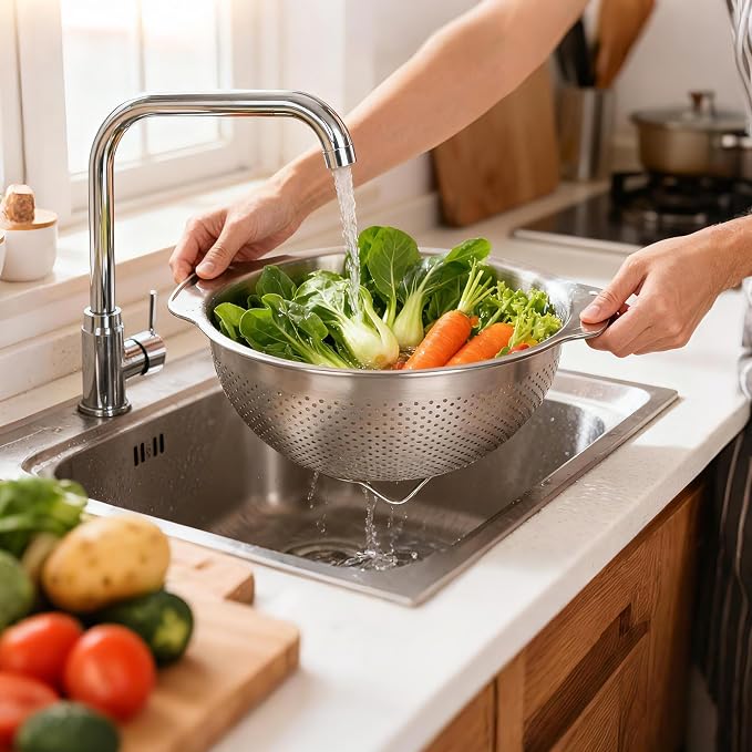 304 Stainless Steel Colander, 2.5 QT Capacity and 2.5 QT Mixing Bowl, Micropore - Image 2