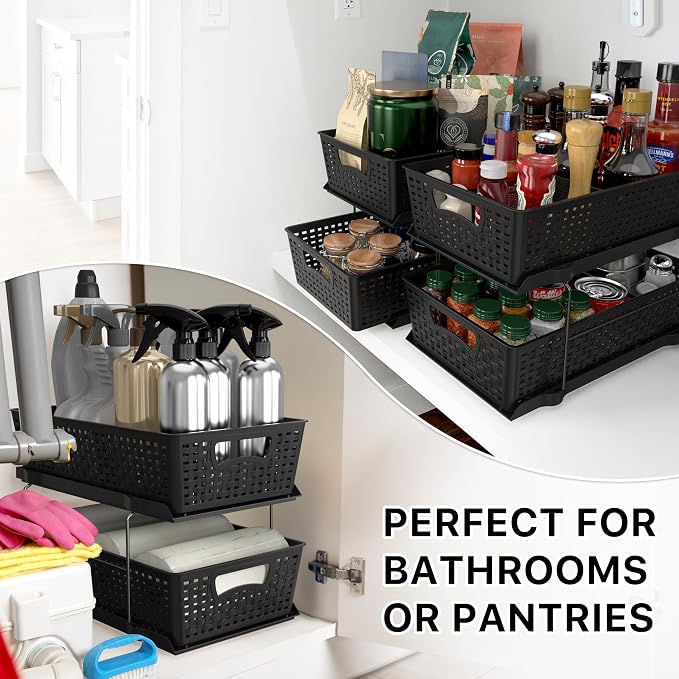 Simple Houseware 2 Tier Bathroom Organizer Tray Pull-Out Sliding Drawer - Image 8