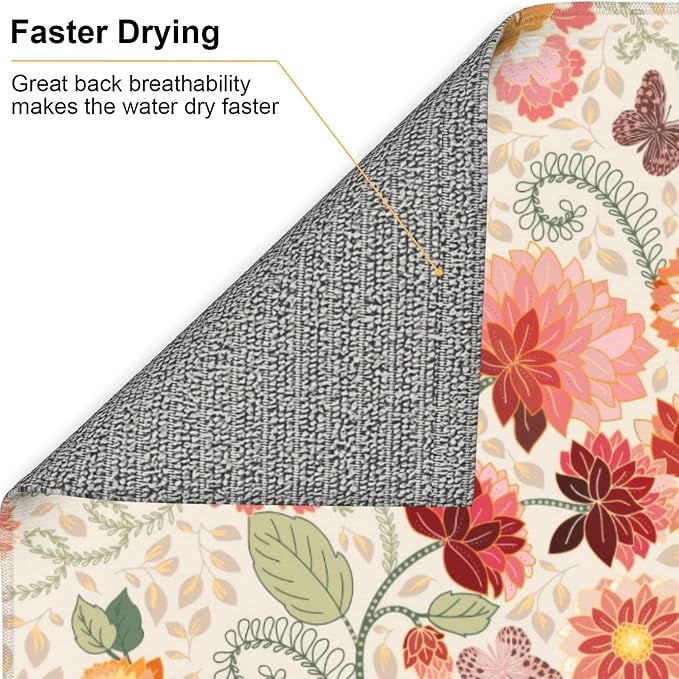 Mandala Flowers Dish Drying Mat 16x18 Inch, Microfiber Absorbent Fast Dry Mat - Image 5