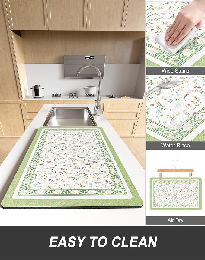 Rnivvi Dish Drying Mat for Kitchen Counter, XL 15 x 24" Cute Flower Theme - Image 6