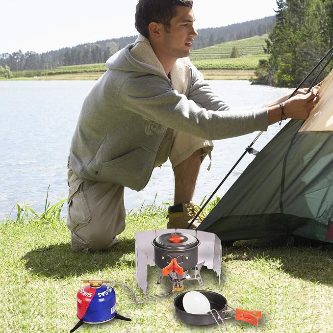 REDCAMP Folding Outdoor Stove Windscreen, 9 Plates Aluminum Camping Stove - Image 7