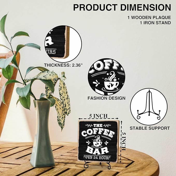 Coffee Bar 24-Hour Open Decor Signs, Coffee Station Accessories, Themed Gifts - Image 2