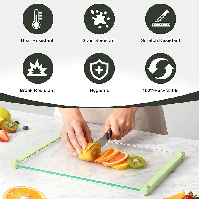 2PCS Glass Cutting Board with Silicone Grip, 80% Stronger Shatter Resistance - Image 6