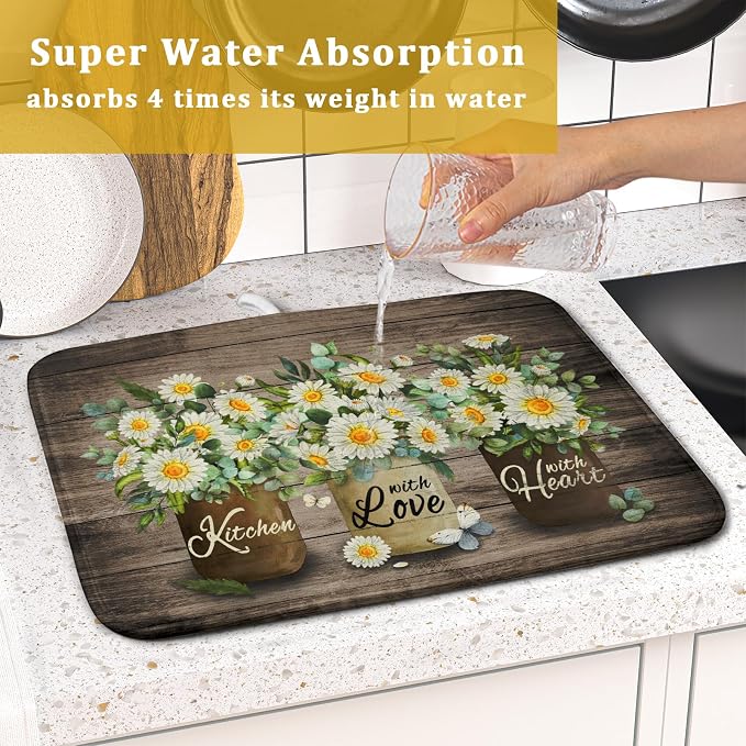 Flower Vase Dish Drying Mats 16x18 Inch Rustic Wood Reversible Microfiber - Image 7