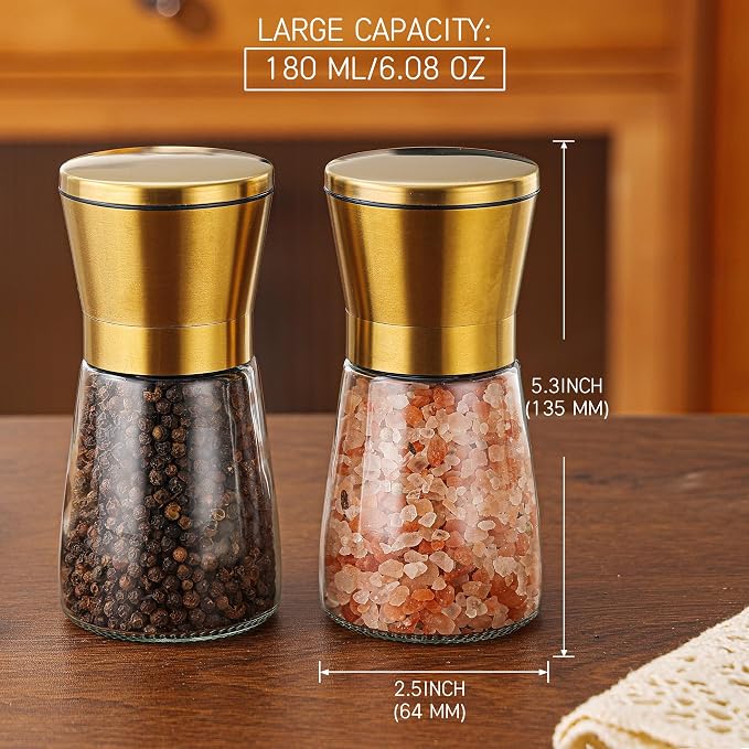 DAVIMADE Premium 2pk Gold Salt and Pepper Grinder Set, Manual Grinder - Image 2