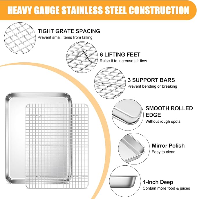 E-far Baking Sheet with Wire Rack Set, 17.6” x 13” Stainless Steel Cookie Sheet - Image 3