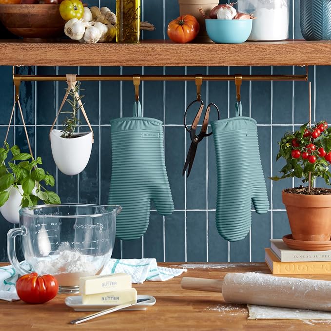 KITCHENAID Ribbed Soft Silicone Oven Mitt 2-Pack Set, Mineral Water Aqua - Image 2