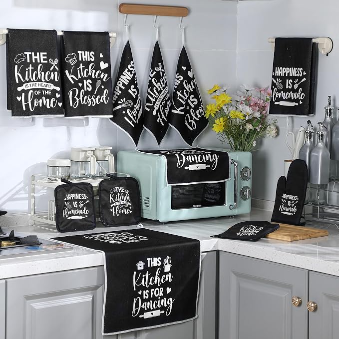 12 Pcs Farmhouse Kitchen Decor and Accessories Sets 4 Black Kitchen Towels 4 - Image 7