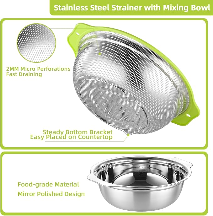 Colander Stainless Steel Microporous, 2QT Rice Strainer - Image 4