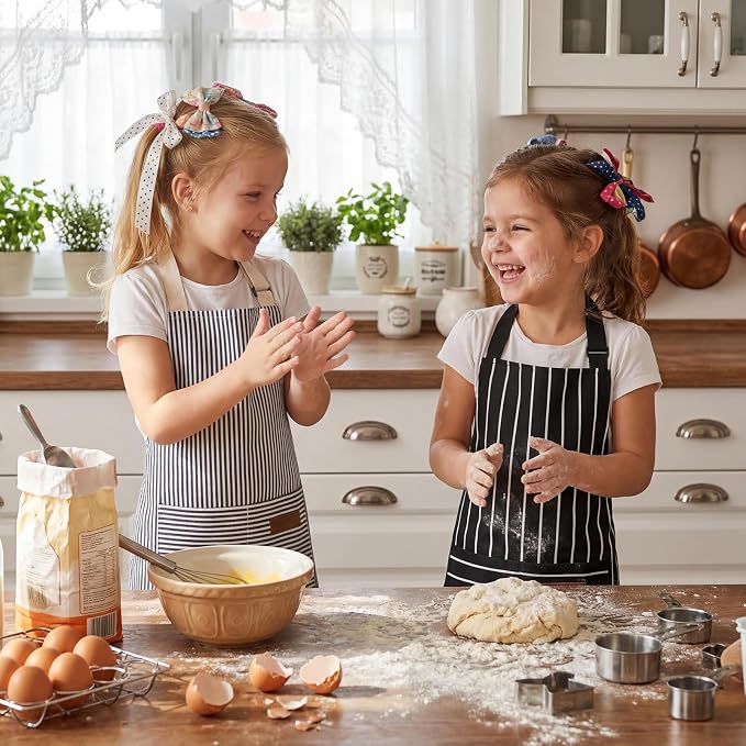 2 Pack Stripes Kids Apron, Kids Cooking Aprons - Image 4