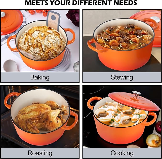 TeamFar Enameled Cast Iron Dutch Oven, 6QT Nonstick Dutch Oven Pot - Image 7