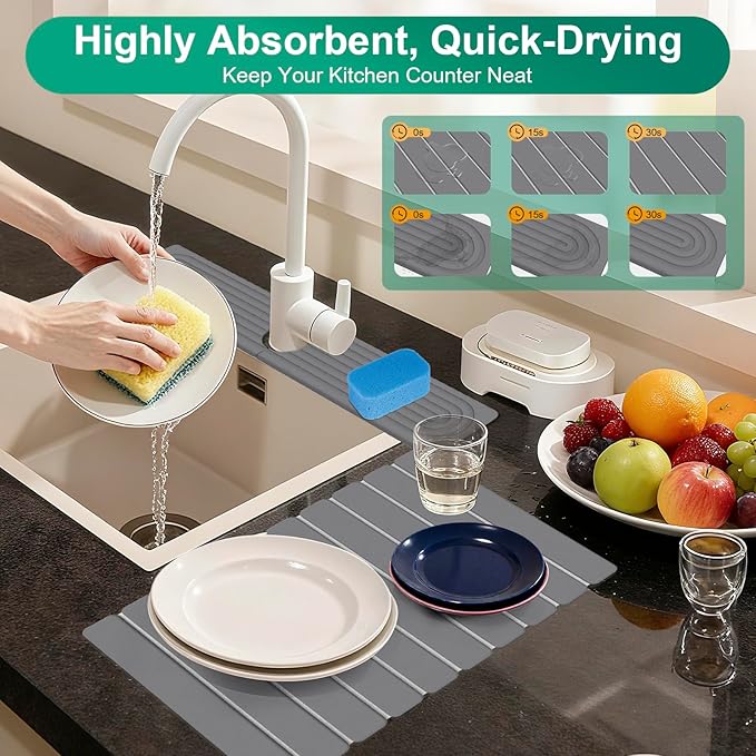 Stone Drying Mat for Kitchen Counter, Diatomaceous Earth Quick Dry Stone Mats - Image 4