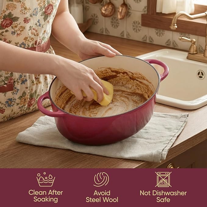 Vintage Style Oval Dutch Oven for Bread Baking, 4.5 Quart Non Stick Enameled - Image 7