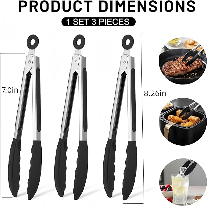 Mini Tongs with Silicone Tips, 7-Inch Small Serving Tongs - Image 4