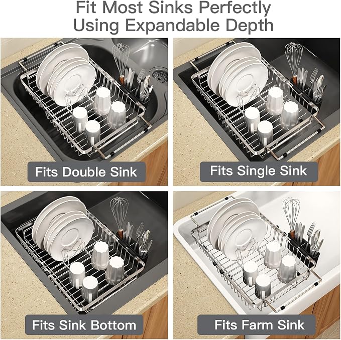 MAJALiS Dish Drying Rack Over The Sink, Expandable Stainless Steel Dish Drainer - Image 4