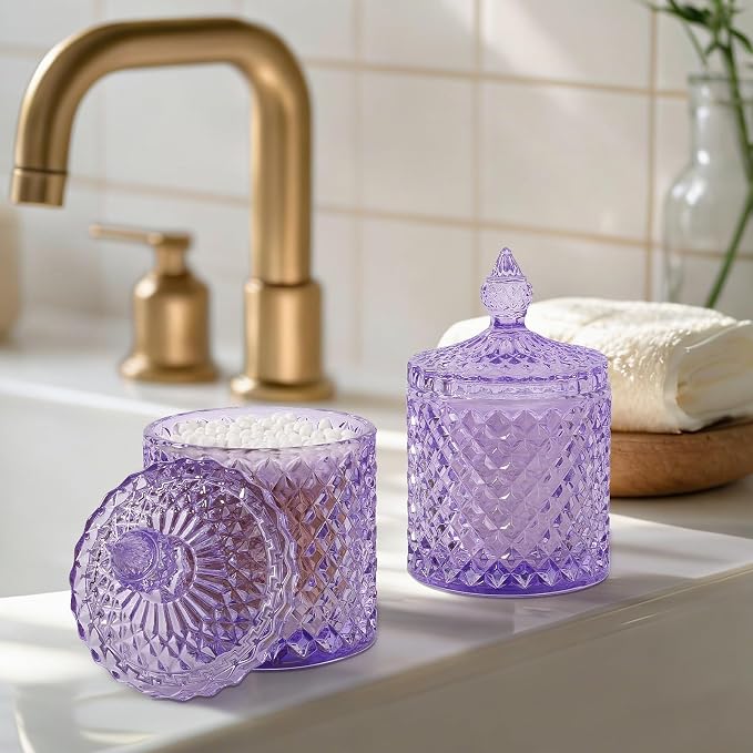 rejomiik 2 Pack Qtip Holder Thick Glass Apothecary Jars - Image 2