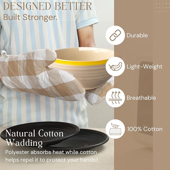 Buffalo Plaid Check Oven Mitts and Pot Holders Set, 100% Cotton, Heat Resistant - Image 4