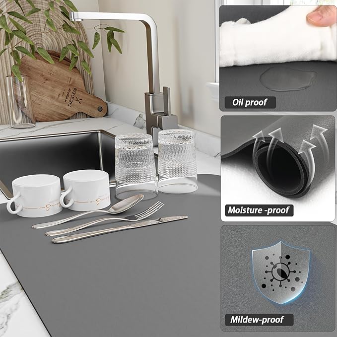 HotLive Dish Drying Mat for Kitchen Counter, Heat Resistant Drainer Mats - Image 3