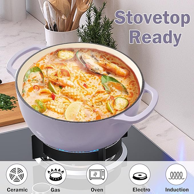 Vivicreate 6 Quart Enameled Cast Iron Dutch Oven Pot - Image 5