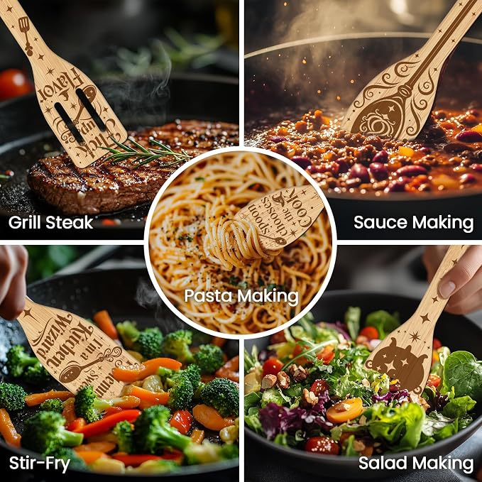 CUTHOLLOW 6PCS Magic Element Wooden Kitchen Cooking Utensil Set, 11.9in Non - Image 4