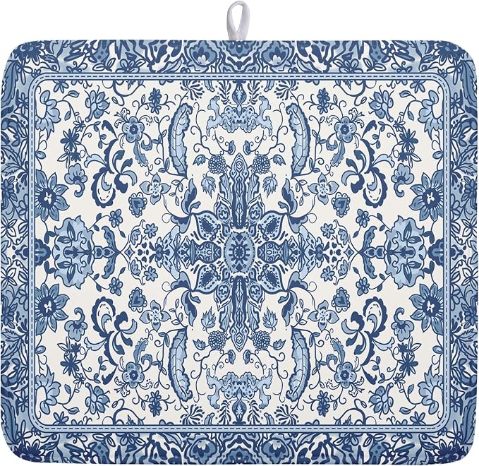 Chinoiserie Floral Dish Drying Mat by Kawani