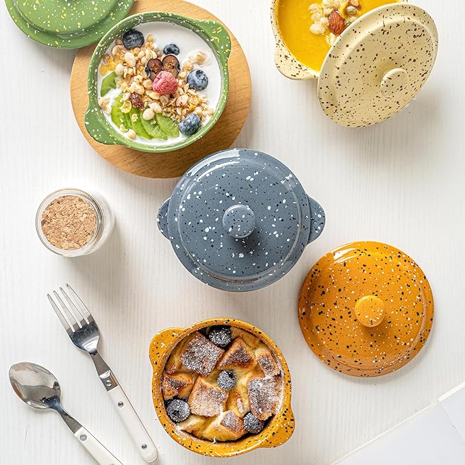 Individual Serving Pot Set of 4-10 Oz Ceramic Mini Cocotte - Image 5