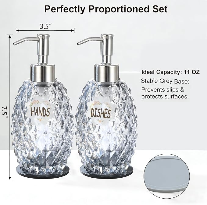 MALACHI Soap Dispenser Set, Crystal-Textured Diamond Glass - Image 7