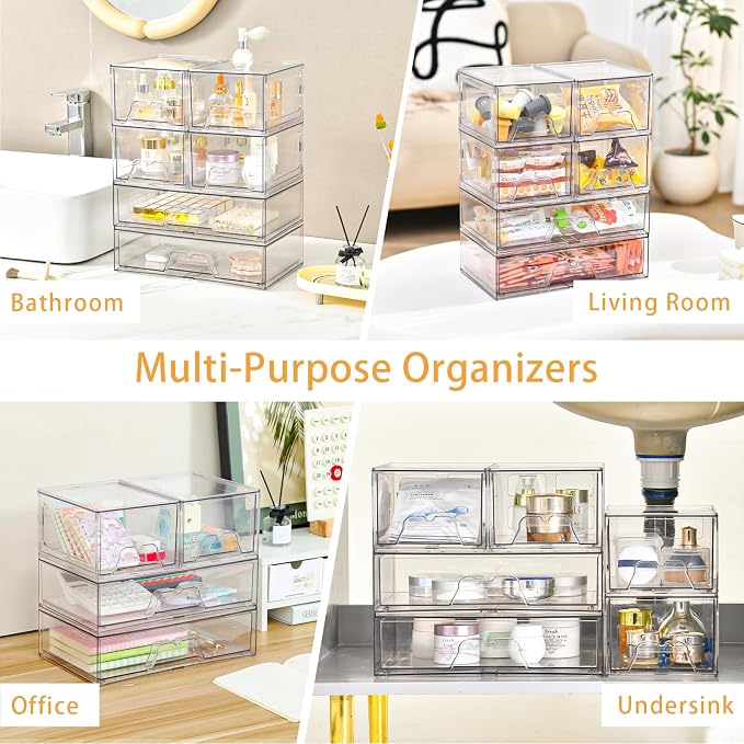 Stebopum 6 Pack Stackable Storage Drawers Clear Acrylic Organizer Makeup - Image 7