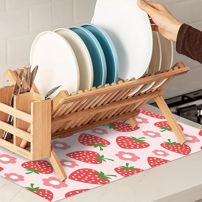 Pink Strawberry Dish Drying Rack Mat - Image 7