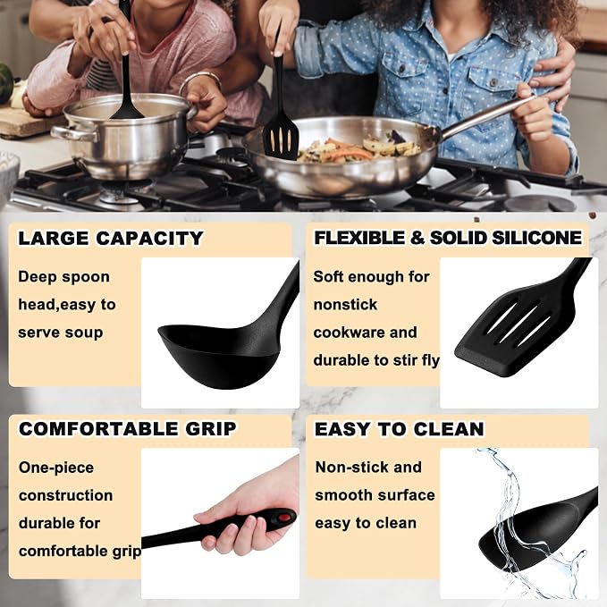 E-far 10 Pieces Silicone Cooking Utensils Set, Heat Resistant Kitchen Utensil - Image 4