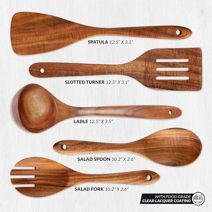 Zulay Kitchen Extra-Large 5-Piece Wooden Spoon Set - Image 4