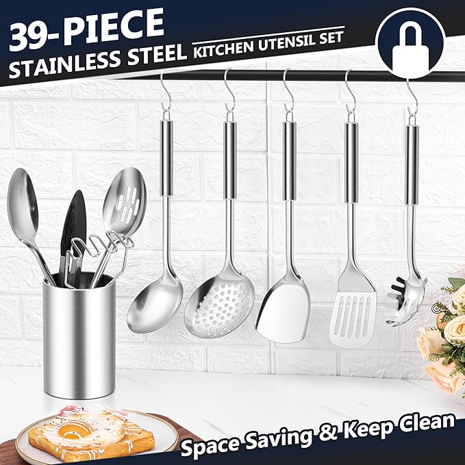 E-far Stainless Steel Kitchen Utensils Set, 39-Piece Cooking Utensils Set - Image 6