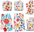 6 Pcs Kitchen Stuff, Wild Floral Kitchen Oven Mitts, Pot Holders Sets by Qchengsan