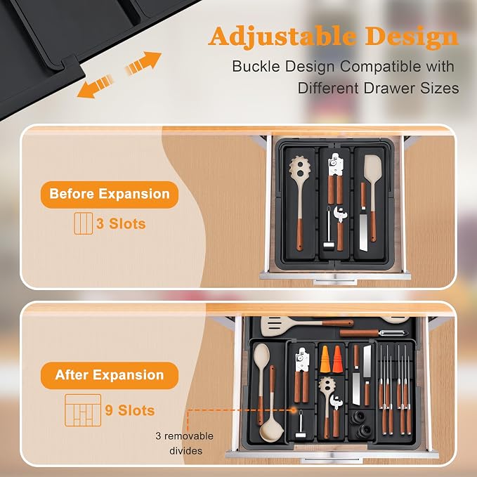 Large Utensil Drawer Organizer for Kitchen, Expandable Silverware Organizer - Image 3