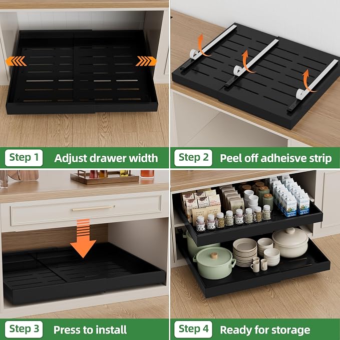 PAKETA 4 Pack Expandable Pull Out Cabinet Organizer, Upgrade 3 Slide Rails - Image 6