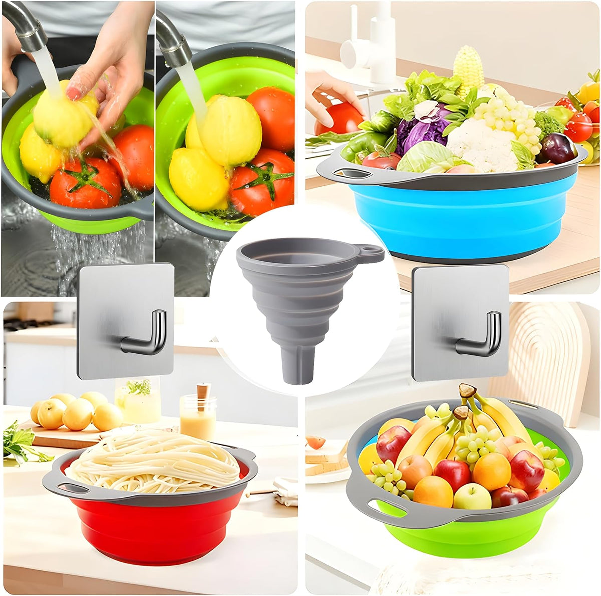 UVB Collapsible Colander Set, Space-Saving Foldable Kitchen Strainer