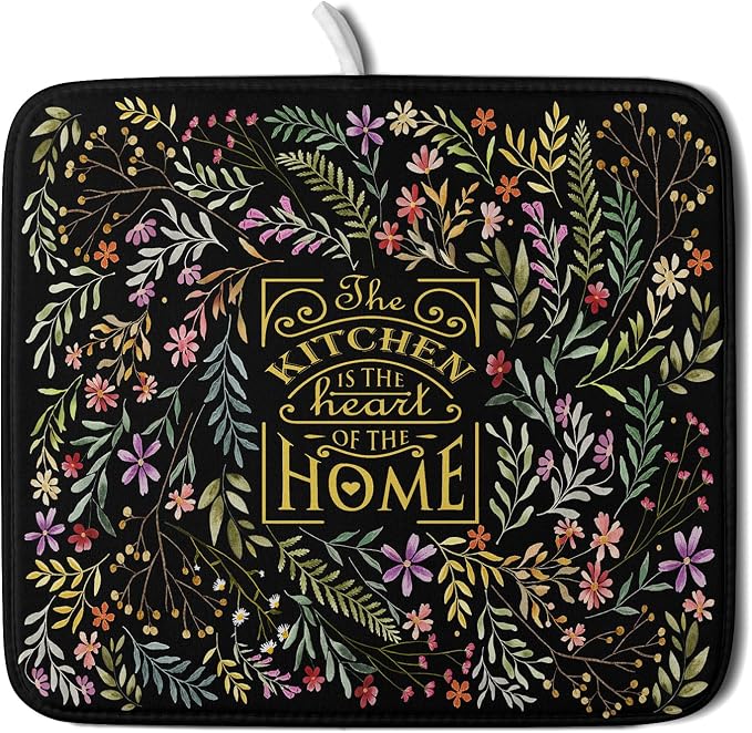 Absorbent Dish Drying Mat Colorful Flowers Microfiber Pad by Giwawa