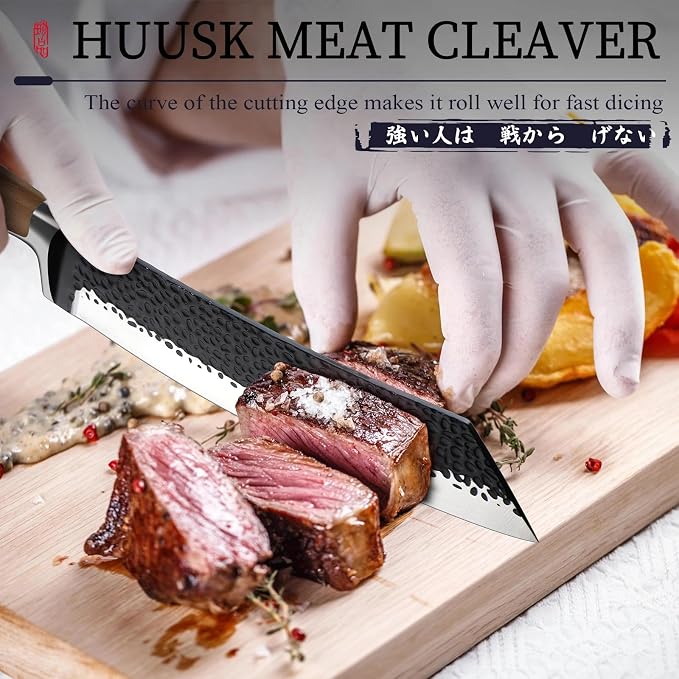 Huusk Butcher Knife 8.5 Inch Meat Cleaver Knife Japanese Vegetable Cleaver High - Image 2