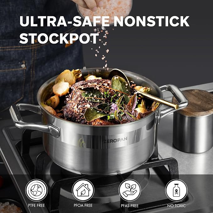 Hybrid Nonstick 4-Quart Stockpot, 9.5 Inch Stainless Steel Stockpot - Image 3