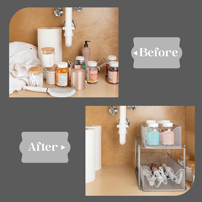 Sorbus 2 Sets of 2 Tier Metal Under Sink Organizer - Image 7