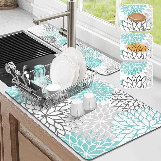 Findosom 2PCS 12" x 20" Dish Drying Mat & 24" x 5.5" Sink Splash Guard by Findosom