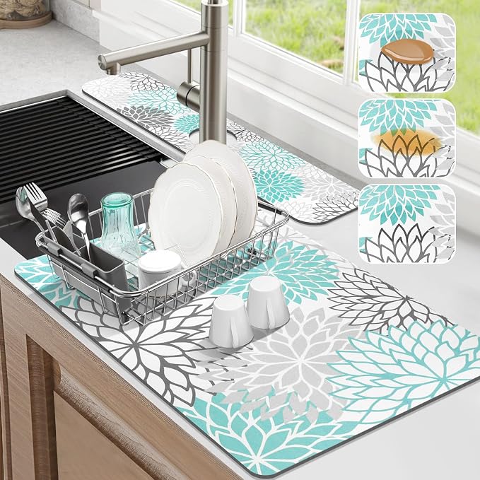 Findosom 2PCS 16" x 24" Dish Drying Mat & 24" x 5.5" Sink Splash Guard by Findosom