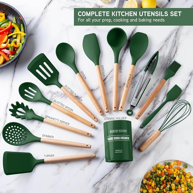 Country Kitchen Non Stick Silicone Utensil Set - Image 2