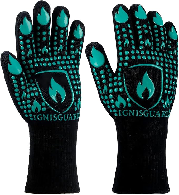 BBQ & Grill Gloves, Oven Gloves, 1472°F Silicone Oven Mitts Heat Resistant by IGNISGUARD