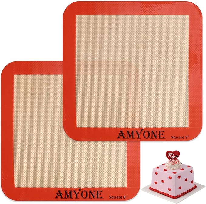 Silicone Baking Mats for 8 inch Square Cake Pan, Non-stick Reusable Cookie by AMYONE