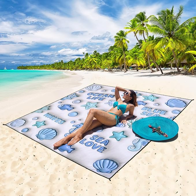 HIHOHO Beach Blanket Waterproof Sandproof Extra Large Beach Mat 79" X - Image 5
