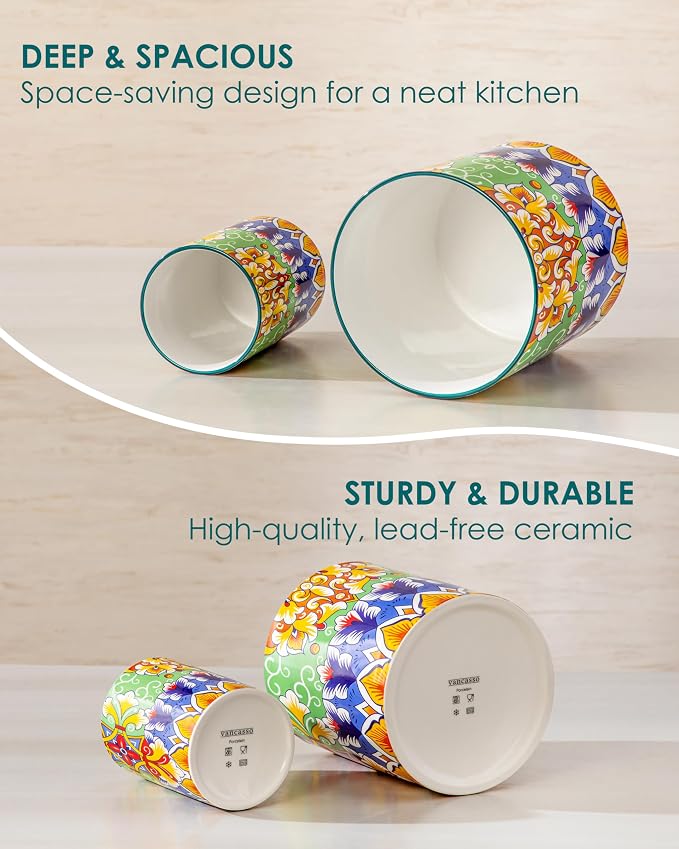 vancasso SIMI Utensil Holder, 7.3"+5.5" Porcelain Kitchen Utensil Holder - Image 7