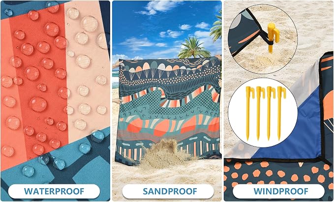 WIWIGO Beach Blanket Waterproof Sandproof Beach Mat 79" X 83"/10'x9'for 2-8 - Image 3