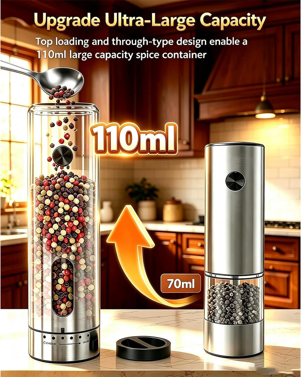 High & Low Variable Speeds Electric Salt and Pepper Grinder Set