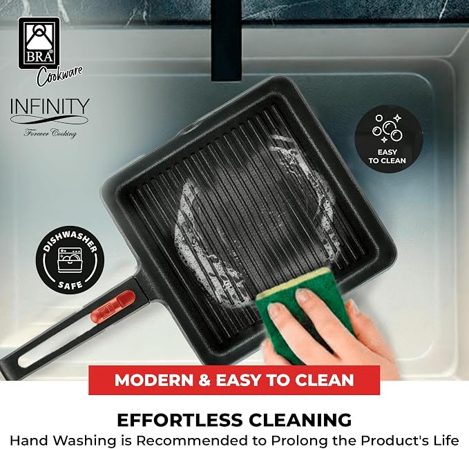 BRA COOKWARE Infinity Nonstick Ribbed Grill Pan | Cast Aluminum Searing Skillet - Image 6